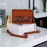 Karl Lagerfeld K Signature Cross Body Shoulder Bag With OG Box & Dust Bag (Brown - 666)